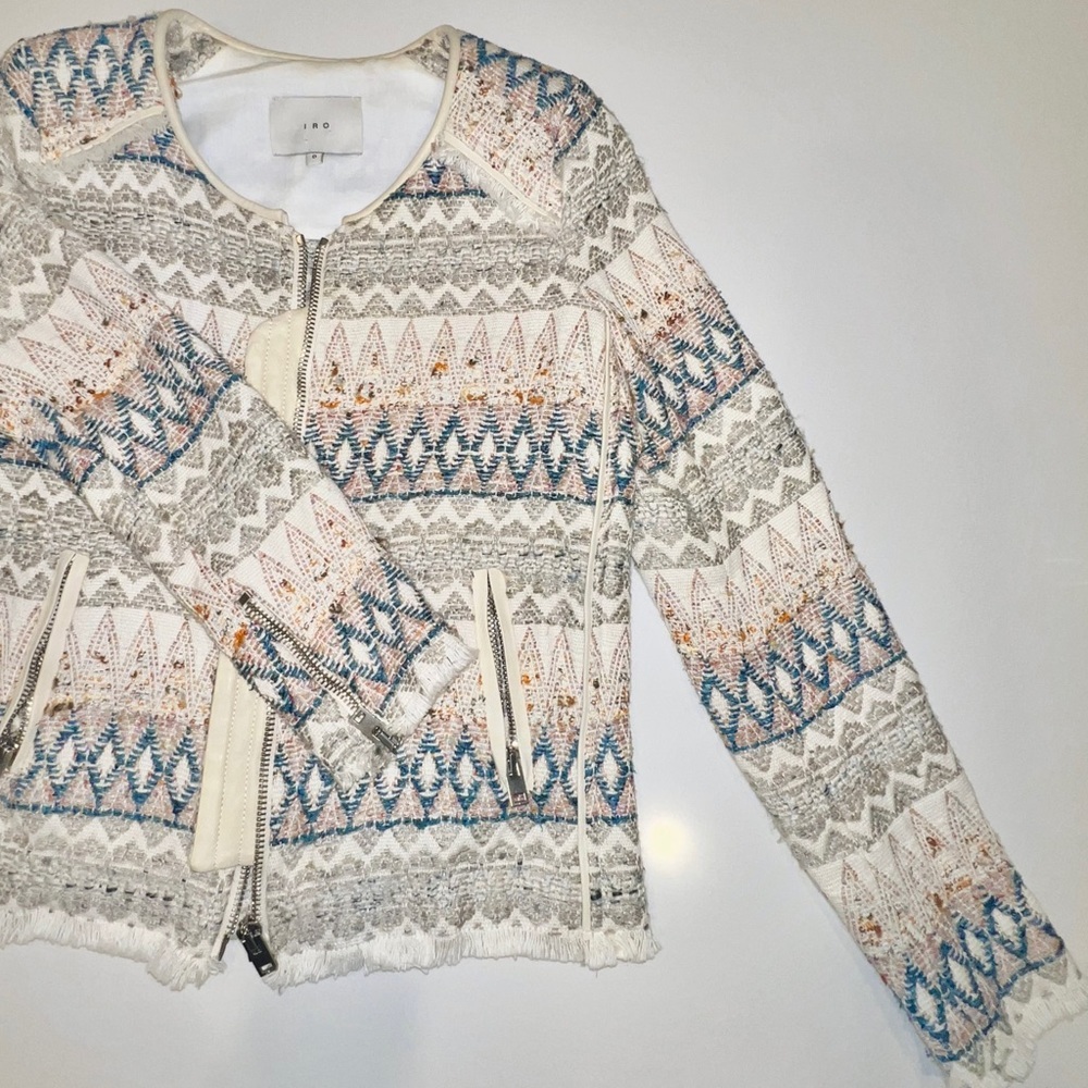 IRO 'Blaze' Tribal Tweed Fringe Diamond Zig Zag Jacket - Picture 7 of 11